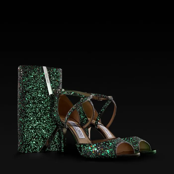Emsy 85 Luminous GlowInTheDark Glitter Fabric Sandals With Crossover Straps Mochi Women JIMMY CHOO Sandals