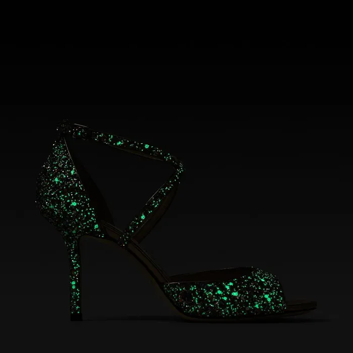 Emsy 85 Luminous GlowInTheDark Glitter Fabric Sandals With Crossover Straps Mochi Women JIMMY CHOO Sandals