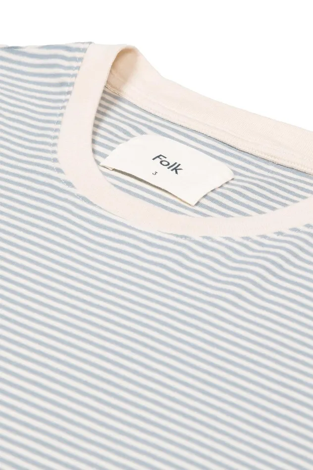 Folk Clothing 1X1 Stripe TShirt 8211 Ecru Dusty Blue Mens TShirts