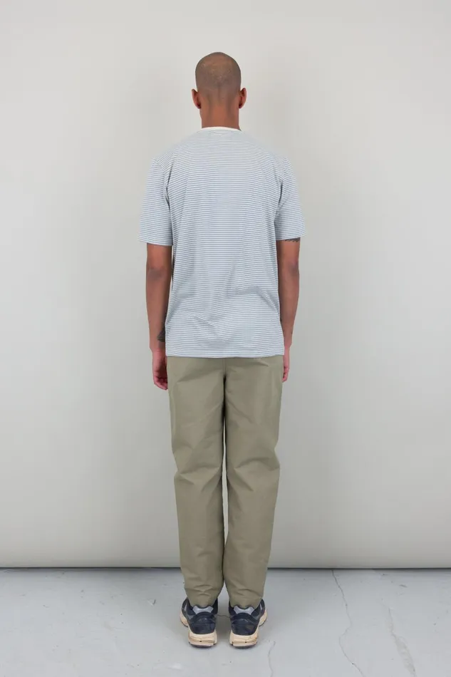 Folk Clothing 1X1 Stripe TShirt 8211 Ecru Dusty Blue Mens TShirts
