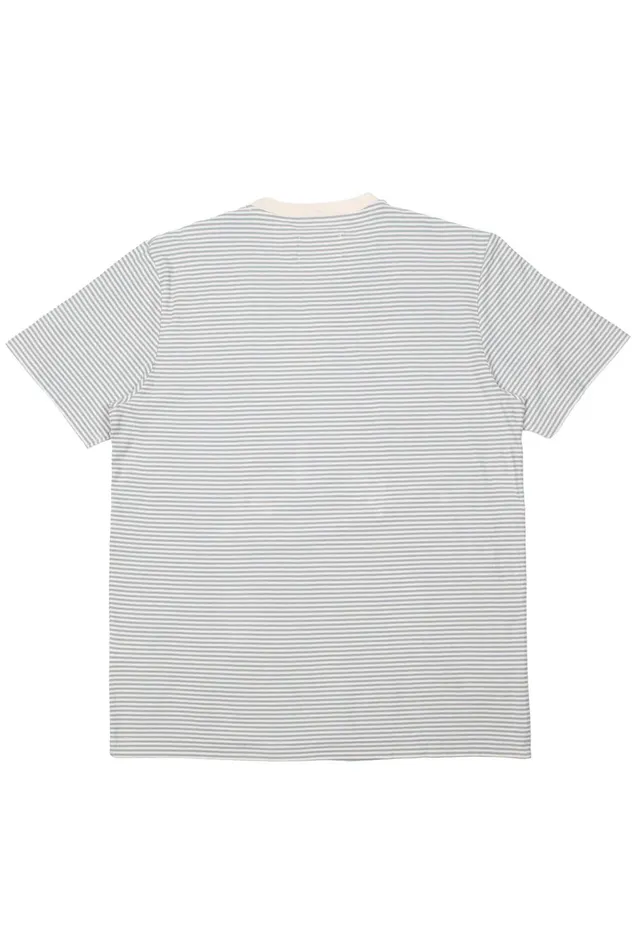 Folk Clothing 1X1 Stripe TShirt 8211 Ecru Dusty Blue Mens TShirts