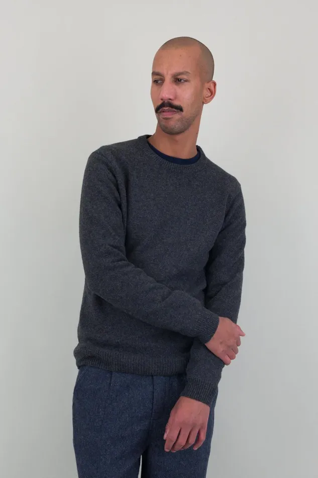 Folk Clothing Assembly Crew Jumper 8211 Graphite Mens Knitwear