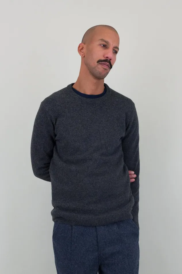 Folk Clothing Assembly Crew Jumper 8211 Graphite Mens Knitwear