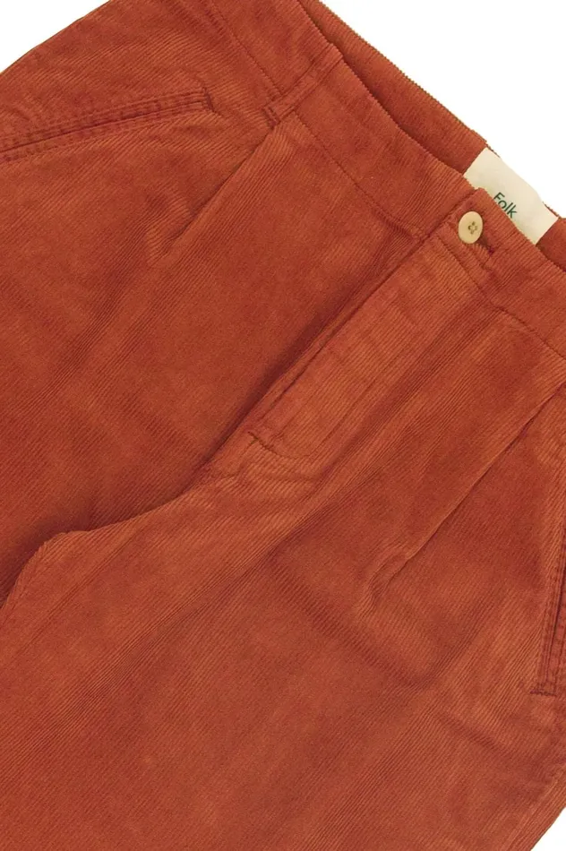 Folk Clothing Assembly Pant 8211 Dark Rust Cord Mens Trousers