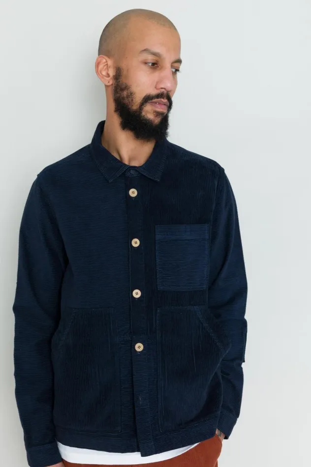 Folk Clothing Assembly Worker Jacket 8211 Navy Cord Mix Mens Outerwear