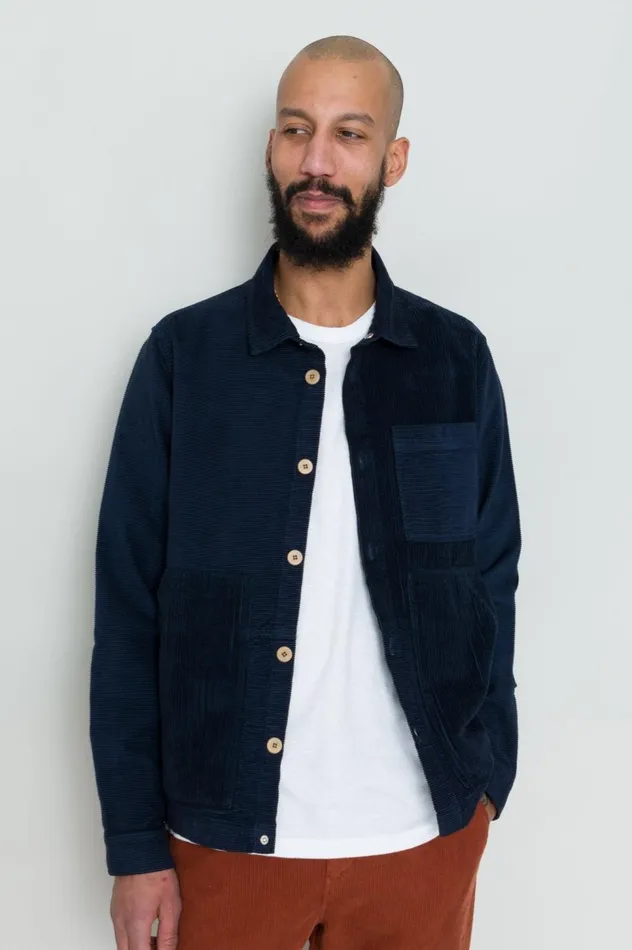Folk Clothing Assembly Worker Jacket 8211 Navy Cord Mix Mens Outerwear
