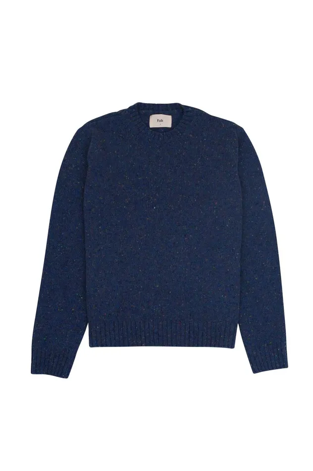 Folk Clothing Chain Crew 8211 Bright Navy Mens Knitwear