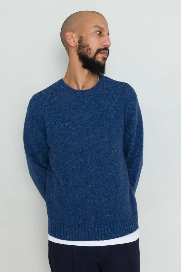 Folk Clothing Chain Crew 8211 Bright Navy Mens Knitwear