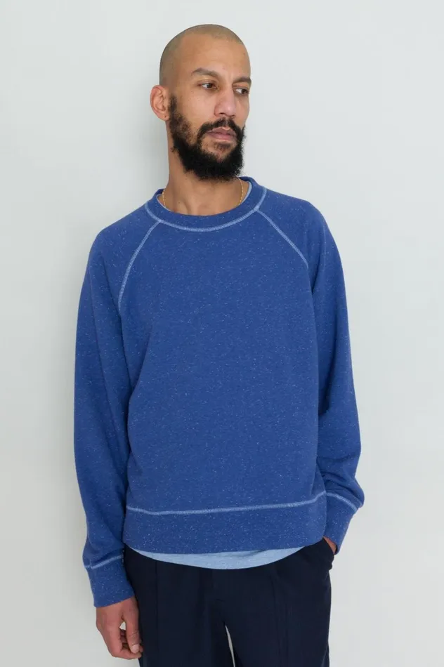 Folk Clothing Engineered Raglan Sweat 8211 Mid Navy Nep Mens Sweatshirts