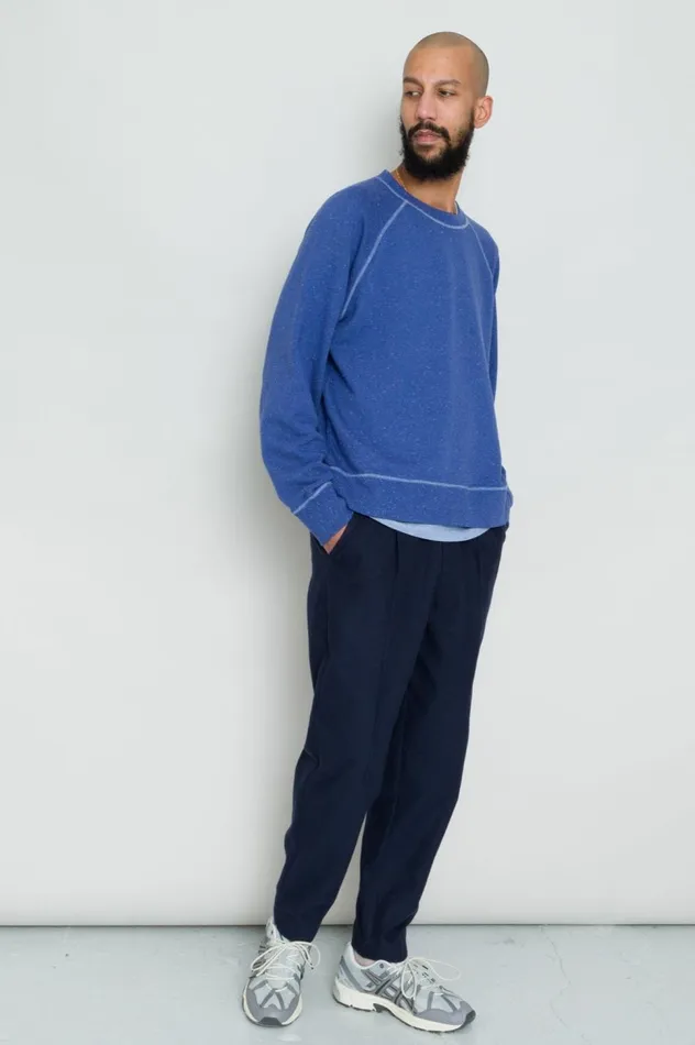 Folk Clothing Engineered Raglan Sweat 8211 Mid Navy Nep Mens Sweatshirts