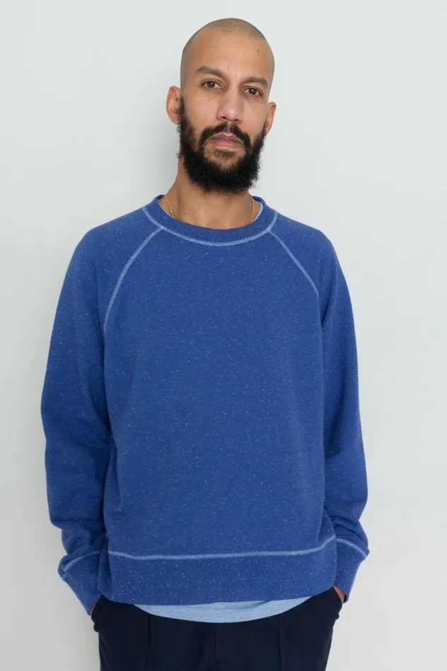 Folk Clothing Engineered Raglan Sweat 8211 Mid Navy Nep Mens Sweatshirts