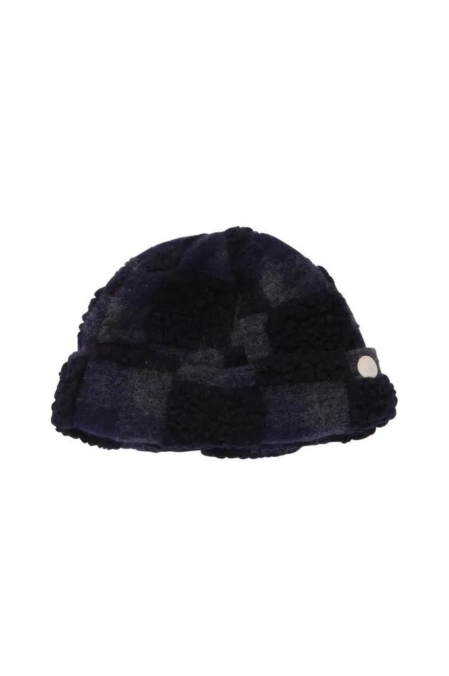 Folk Clothing Fleece Beanie 8211 Navy Checkerboard Mens Fleece