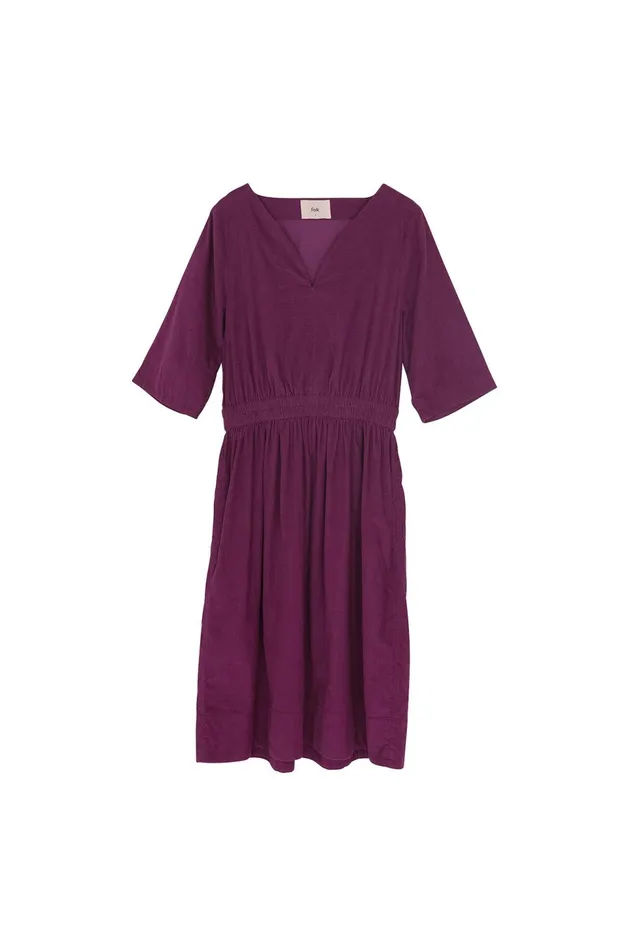 Folk Clothing Gathered Dress 8211 Wine Baby Cord Womens Skirts and Dresses