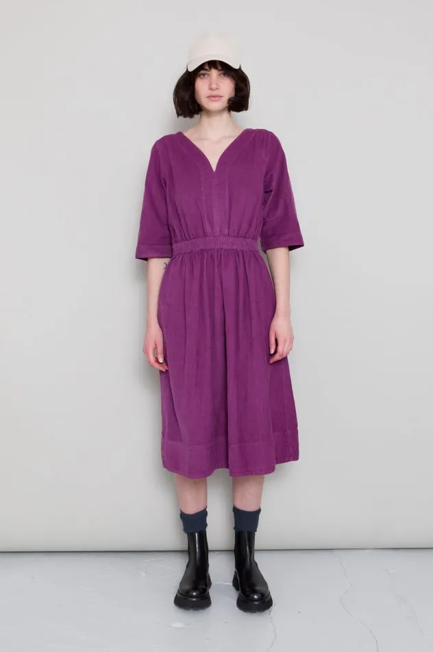 Folk Clothing Gathered Dress 8211 Wine Baby Cord Womens Skirts and Dresses