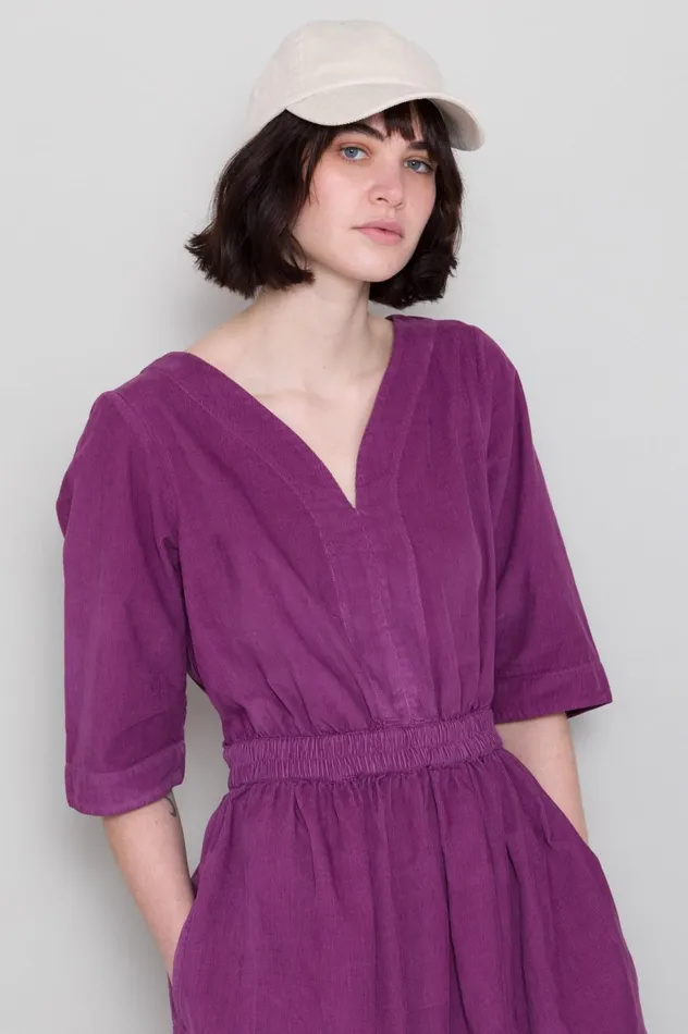 Folk Clothing Gathered Dress 8211 Wine Baby Cord Womens Skirts and Dresses