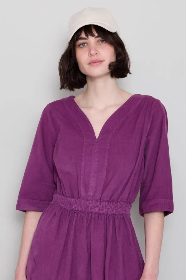 Folk Clothing Gathered Dress 8211 Wine Baby Cord Womens Skirts and Dresses