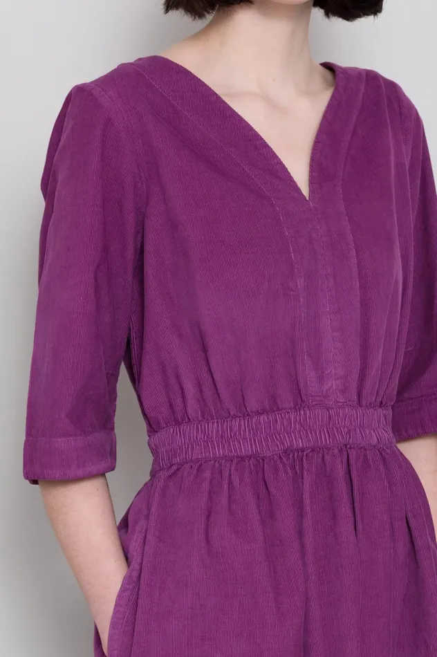 Folk Clothing Gathered Dress 8211 Wine Baby Cord Womens Skirts and Dresses