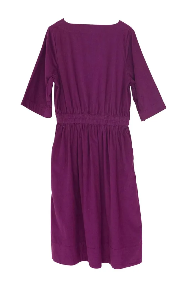 Folk Clothing Gathered Dress 8211 Wine Baby Cord Womens Skirts and Dresses