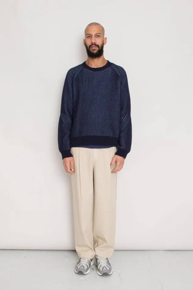Folk Clothing Plated Rib Crew 8211 Navy Soft Blue Mens Knitwear