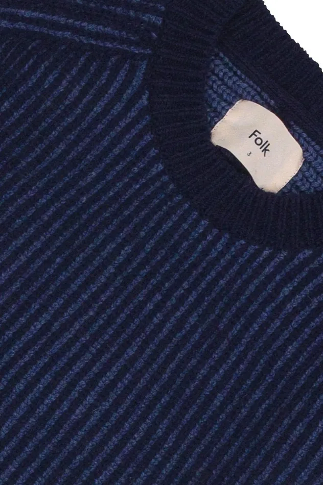 Folk Clothing Plated Rib Crew 8211 Navy Soft Blue Mens Knitwear