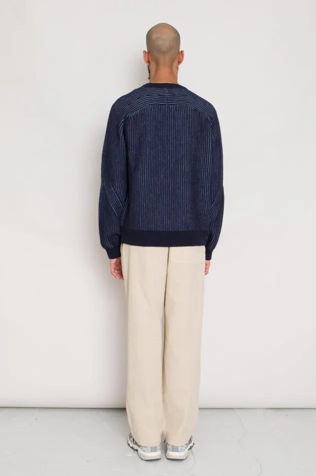 Folk Clothing Plated Rib Crew 8211 Navy Soft Blue Mens Knitwear