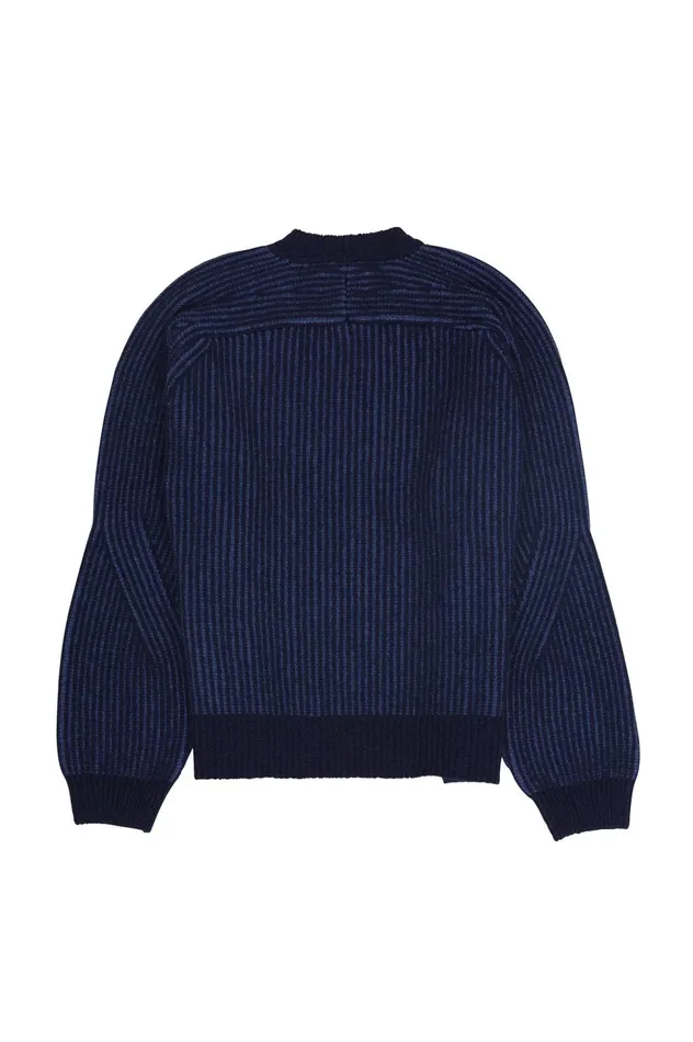 Folk Clothing Plated Rib Crew 8211 Navy Soft Blue Mens Knitwear