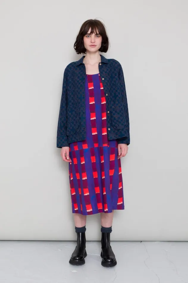 Folk Clothing Pleated Shirt 8211 Indigo Broken Checkerboard Womens Shirting