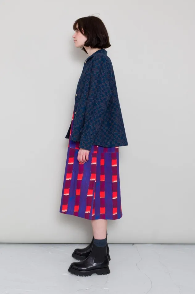 Folk Clothing Pleated Shirt 8211 Indigo Broken Checkerboard Womens Shirting