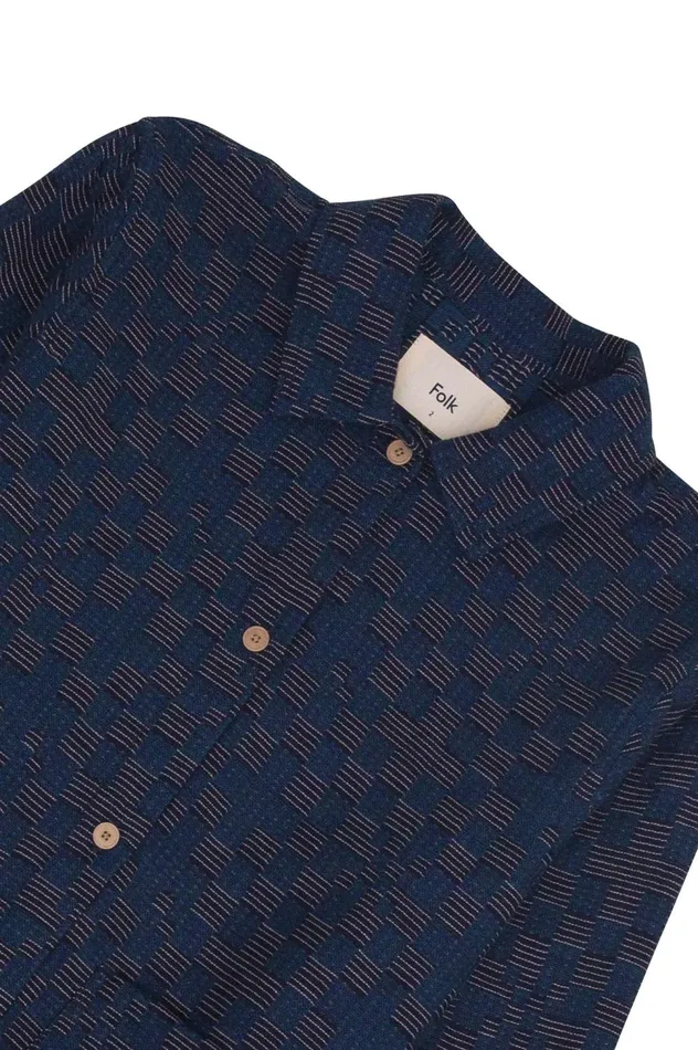 Folk Clothing Pleated Shirt 8211 Indigo Broken Checkerboard Womens Shirting