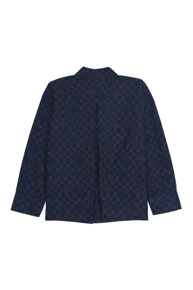 Folk Clothing Pleated Shirt 8211 Indigo Broken Checkerboard Womens Shirting