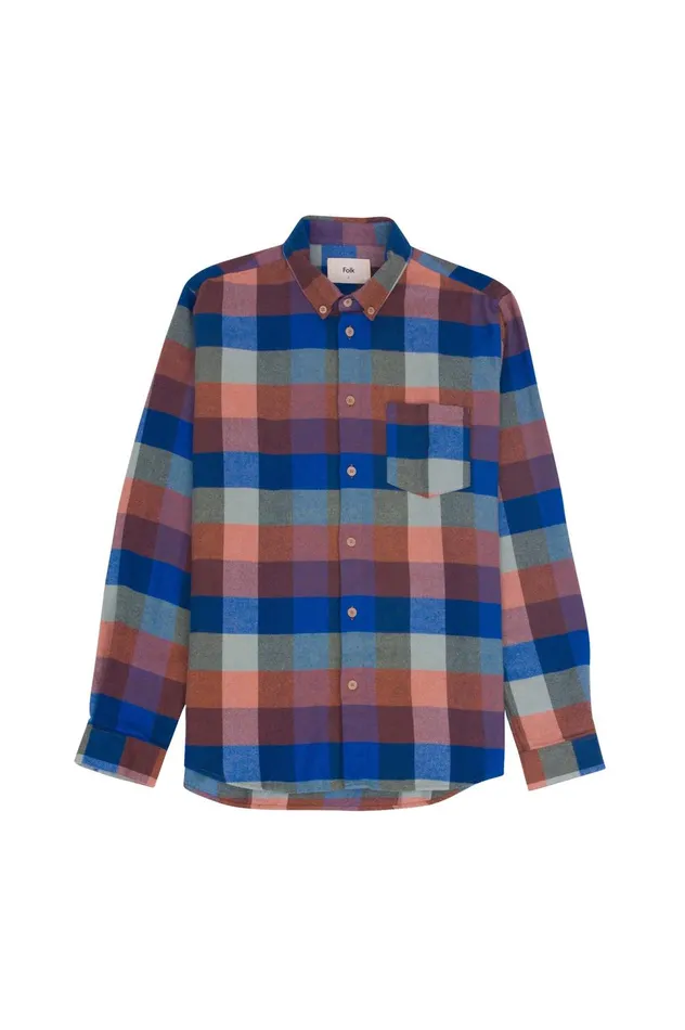 Folk Clothing Relaxed Fit Shirt 8211 Rust Navy Mix Mens Shirts
