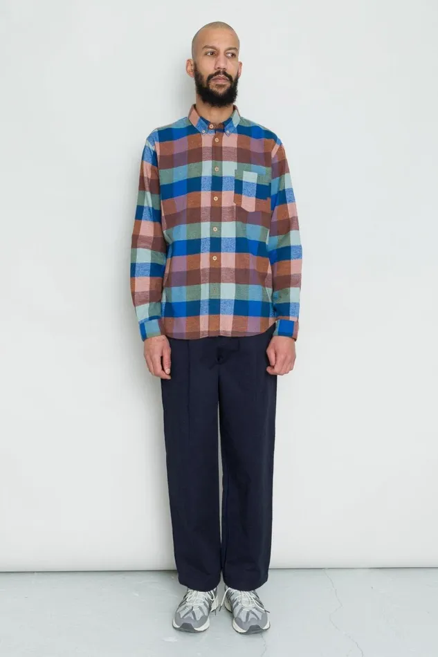 Folk Clothing Relaxed Fit Shirt 8211 Rust Navy Mix Mens Shirts
