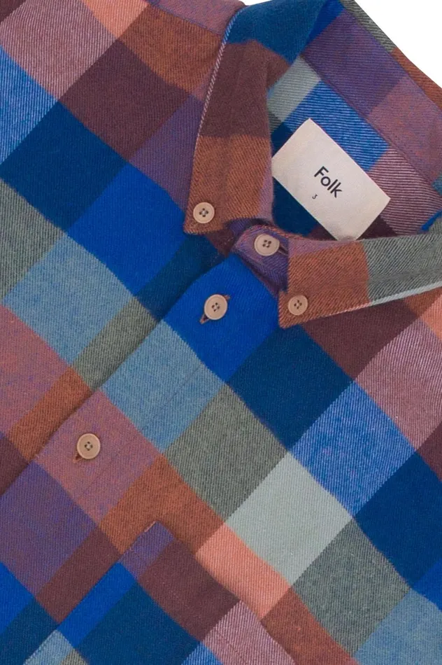 Folk Clothing Relaxed Fit Shirt 8211 Rust Navy Mix Mens Shirts