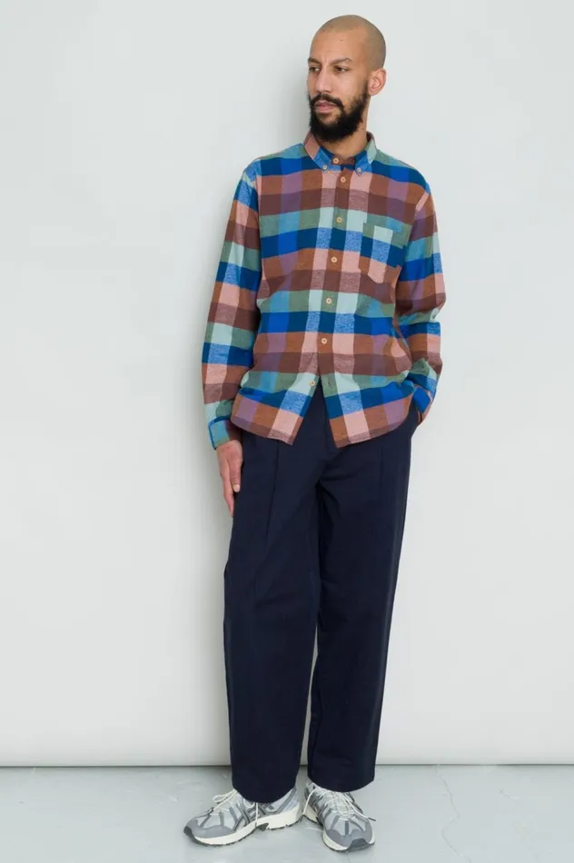 Folk Clothing Relaxed Fit Shirt 8211 Rust Navy Mix Mens Shirts