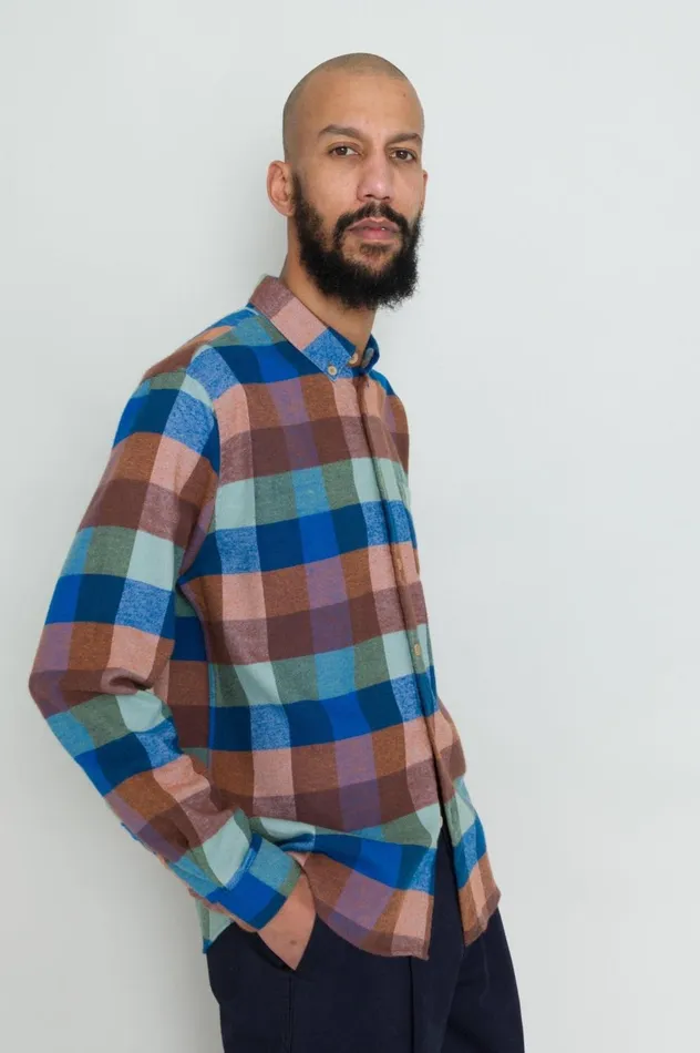 Folk Clothing Relaxed Fit Shirt 8211 Rust Navy Mix Mens Shirts