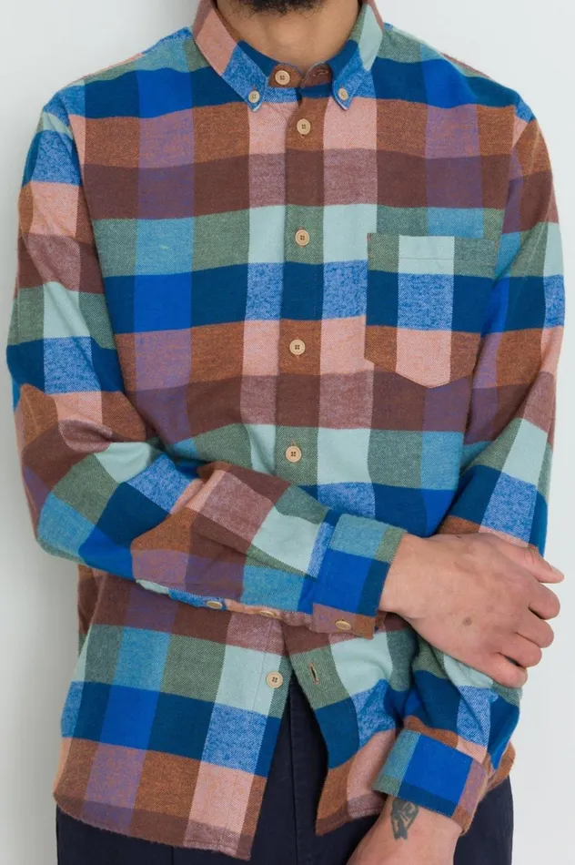 Folk Clothing Relaxed Fit Shirt 8211 Rust Navy Mix Mens Shirts