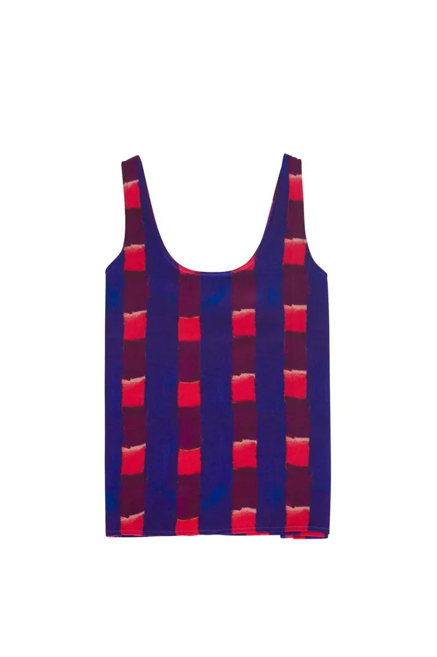 Folk Clothing Scoop Back Vest 8211 Painted Gingham Satin Womens TShirts and Vests