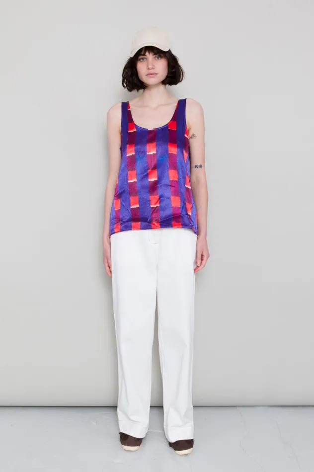 Folk Clothing Scoop Back Vest 8211 Painted Gingham Satin Womens TShirts and Vests