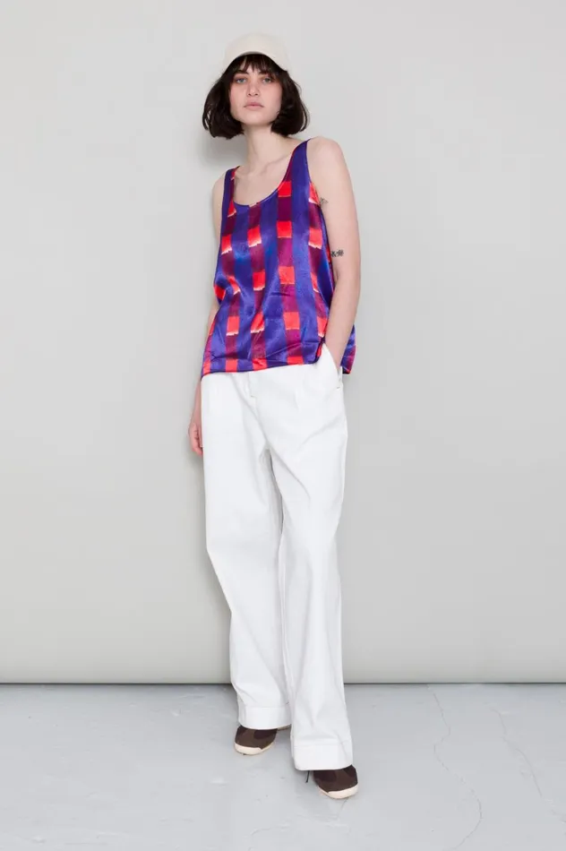 Folk Clothing Scoop Back Vest 8211 Painted Gingham Satin Womens TShirts and Vests