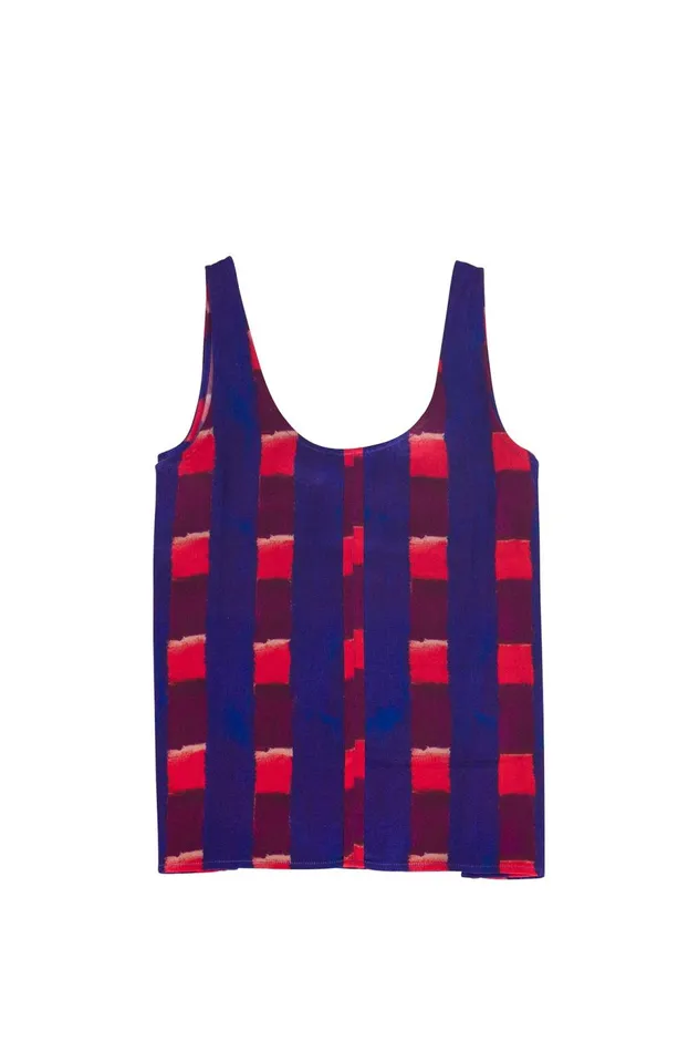 Folk Clothing Scoop Back Vest 8211 Painted Gingham Satin Womens TShirts and Vests