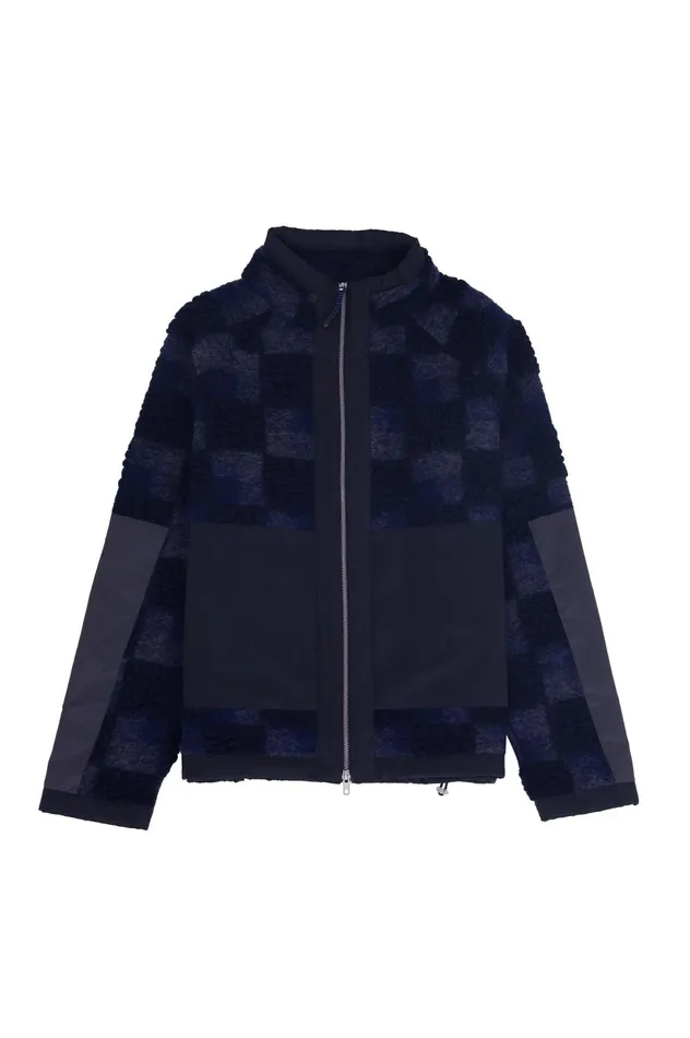 Folk Clothing Signal Fleece 8211 Navy Checkerboard Mens Outerwear