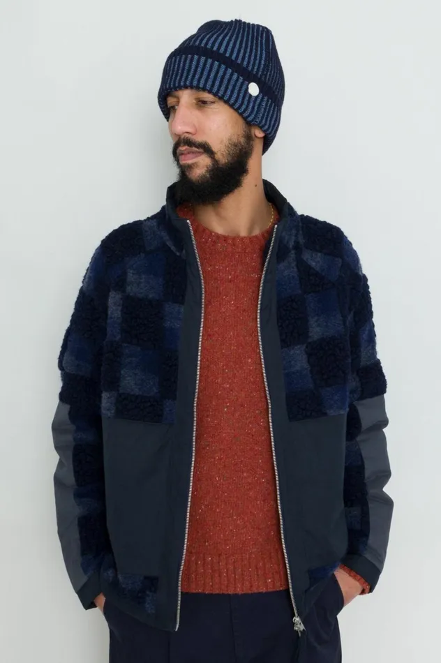 Folk Clothing Signal Fleece 8211 Navy Checkerboard Mens Outerwear