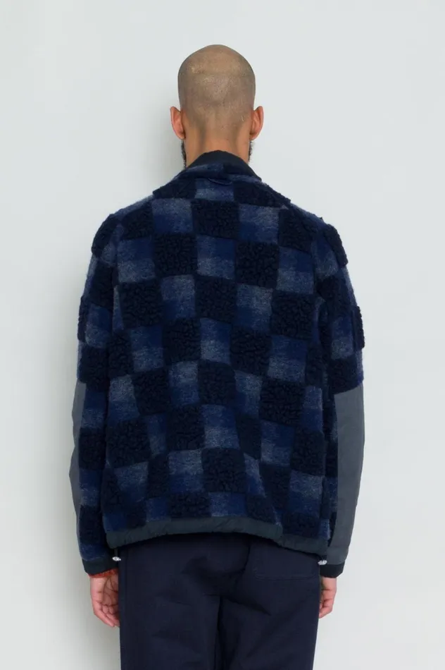 Folk Clothing Signal Fleece 8211 Navy Checkerboard Mens Outerwear