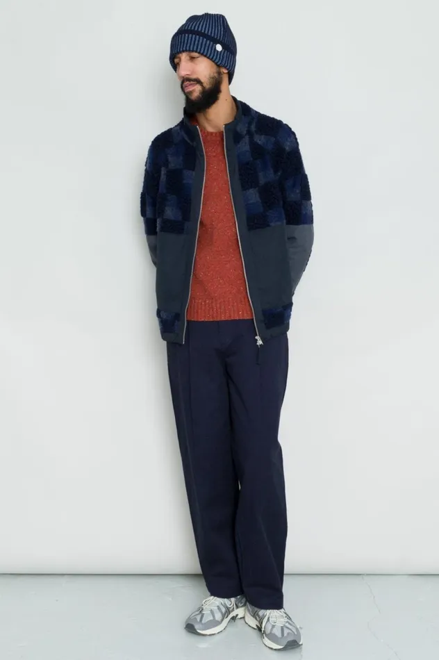 Folk Clothing Signal Fleece 8211 Navy Checkerboard Mens Outerwear