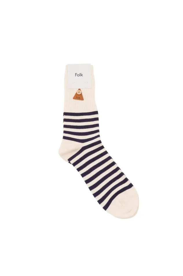 Folk Clothing Stripe Socks 8211 Ecru Navy Stripe MensWomens Socks