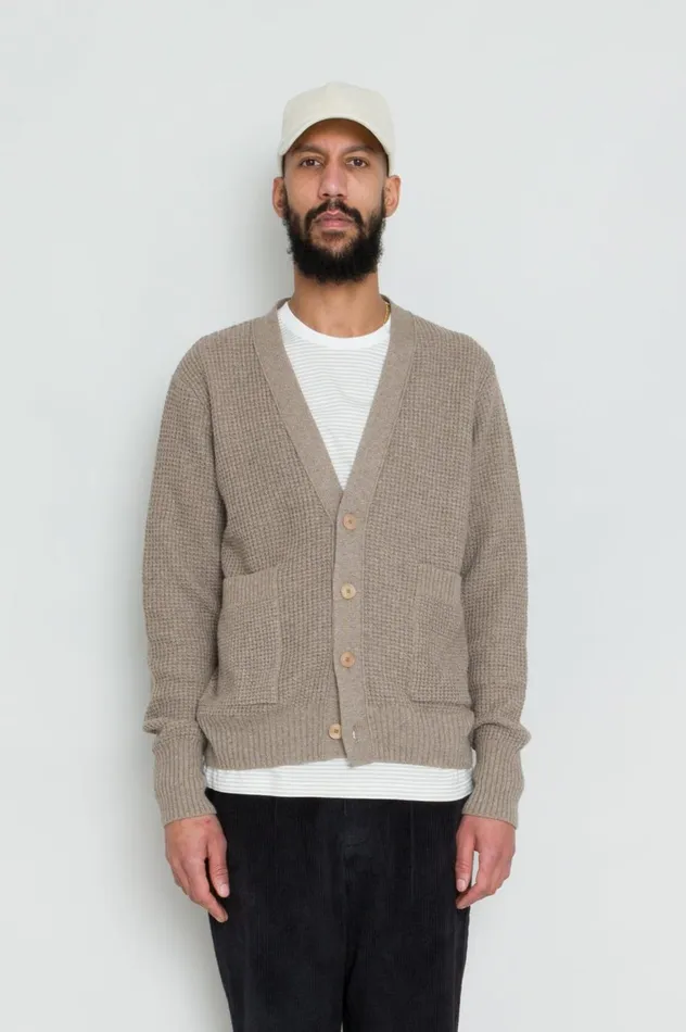 Folk Clothing Waffle Cardigan 8211 Mouse Mens Knitwear