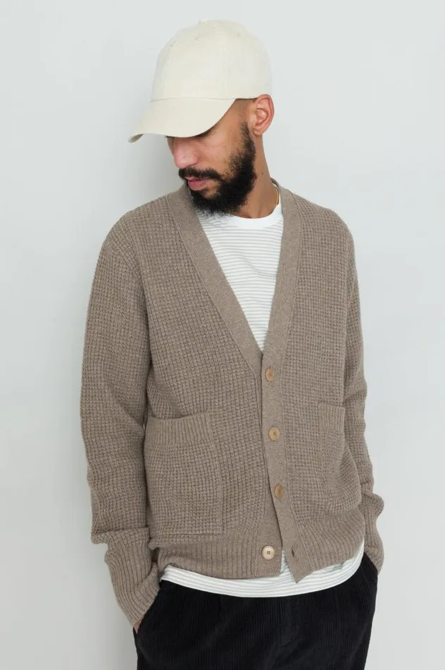Folk Clothing Waffle Cardigan 8211 Mouse Mens Knitwear