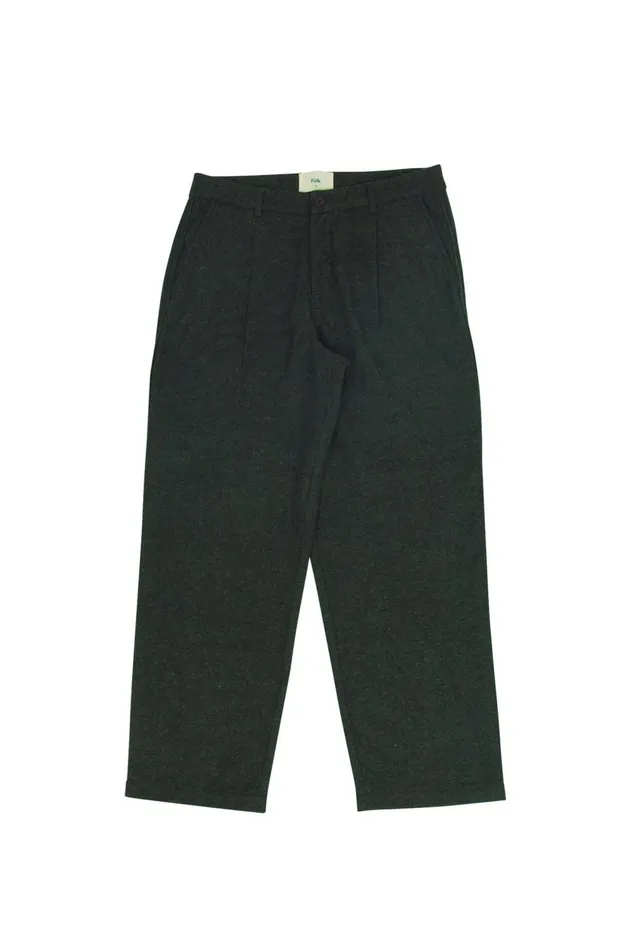 Folk Clothing Wide Fit Trouser 8211 Dark Green Wool Melange Mens Trousers