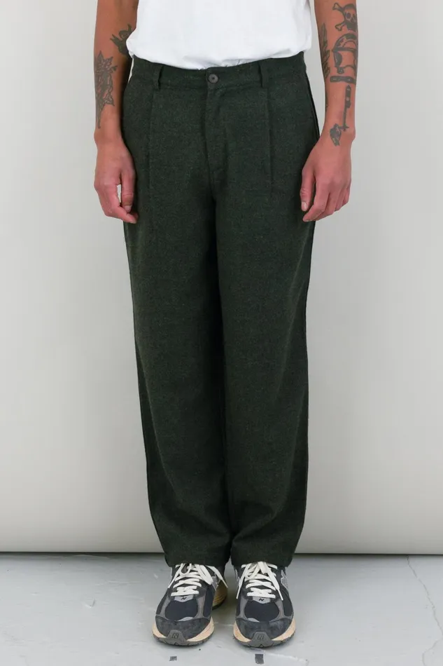 Folk Clothing Wide Fit Trouser 8211 Dark Green Wool Melange Mens Trousers