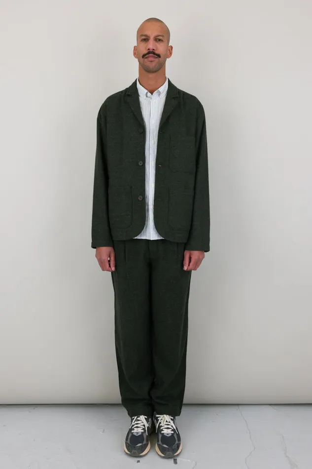 Folk Clothing Wide Fit Trouser 8211 Dark Green Wool Melange Mens Trousers